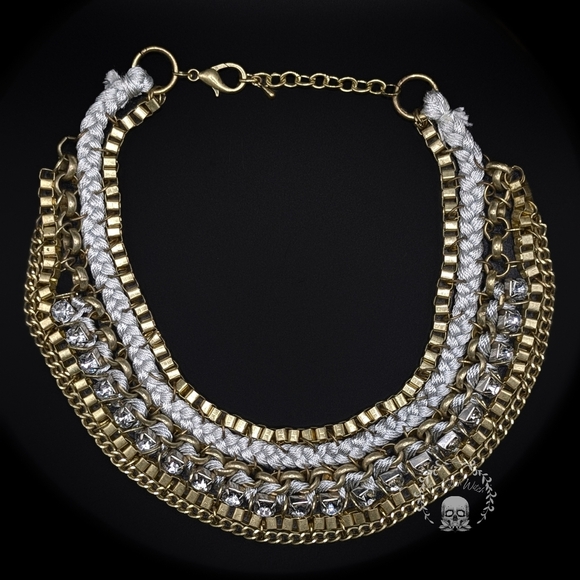 NWOT Grunge Chic Multilayer Chain Statement Bib Necklace - Picture 3 of 6